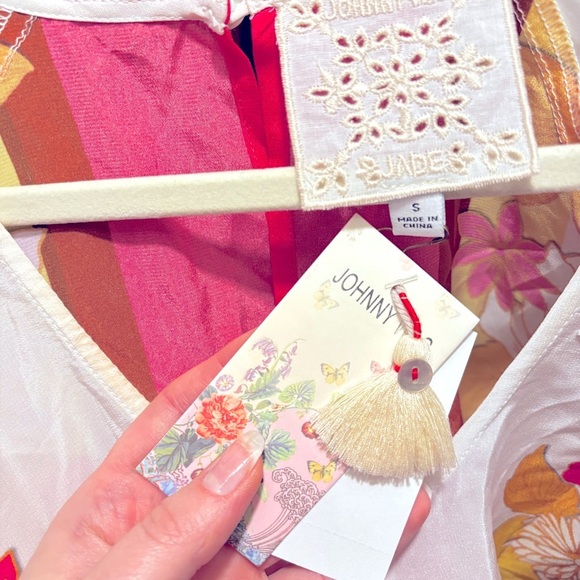 NWT Johnny Was Loreli Floral 100% Silk White Pink Embroidered Midi Dress Small - Picture 5 of 11